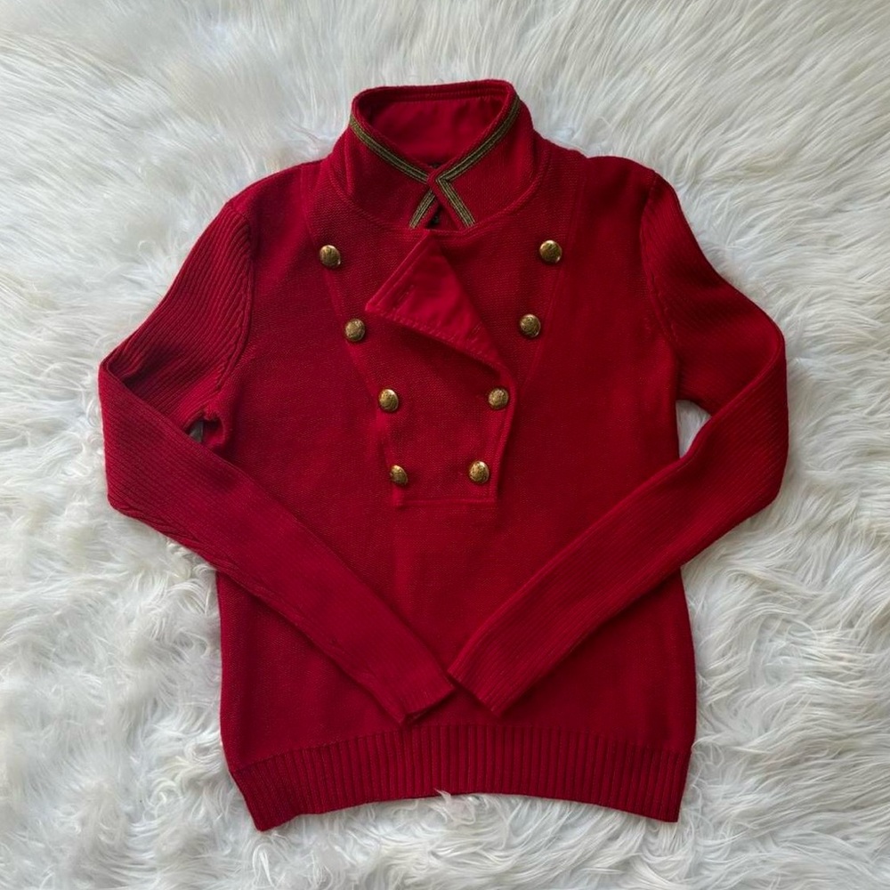 Lauren Ralph Lauren Red Knit Sweater with Nice Double Breasted Button Detail
